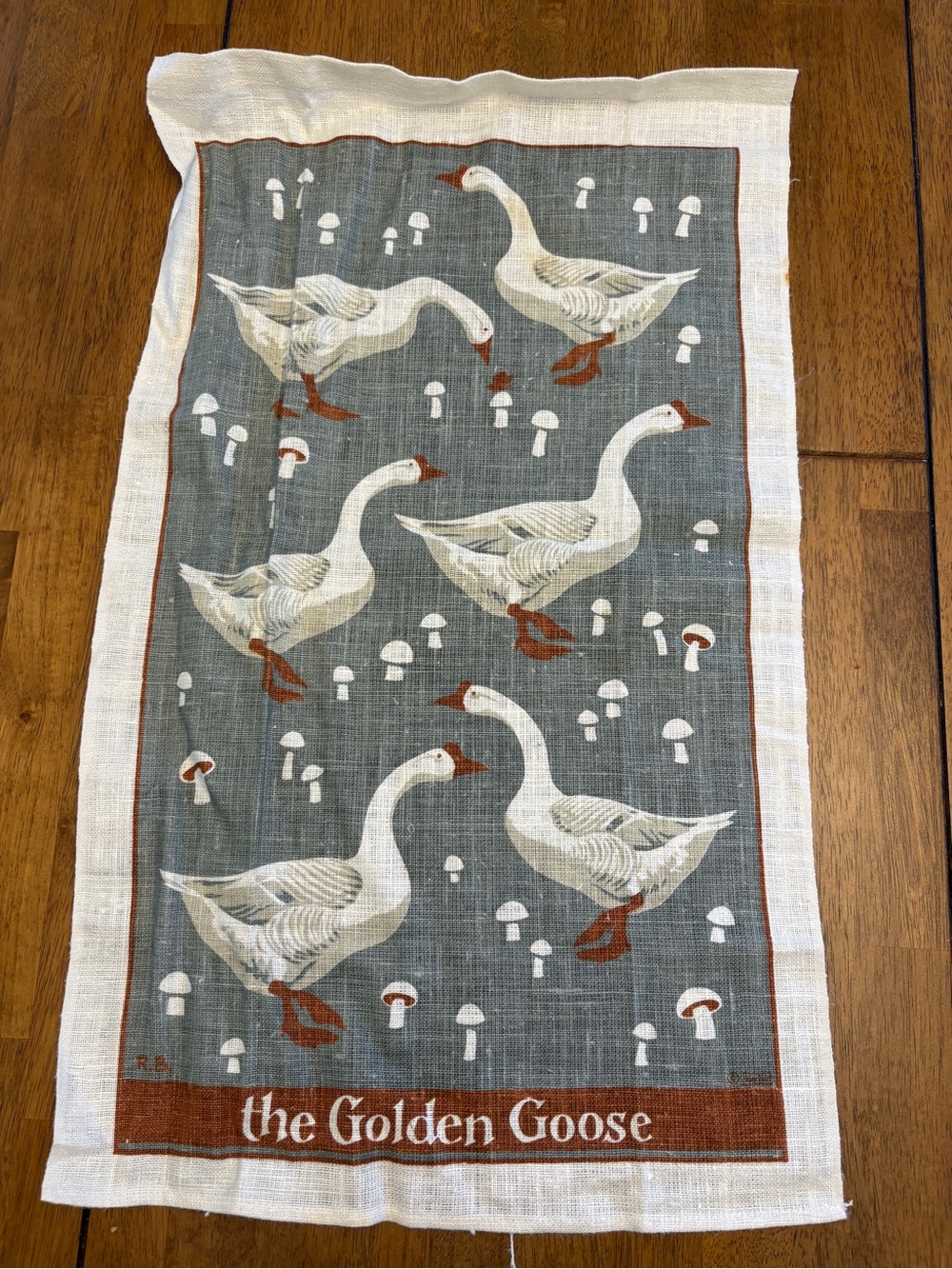 Vintage the Golden Goose Yard Flag Signed RB Geese Mushrooms